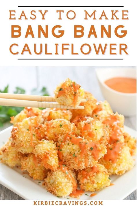 Easy to Make Bang Bang Cauliflower has a creamy sweet and spicy chili sauce that is easy to make. I use it in a lot of recipes for dipping chicken, seafood, vegetables, just about anything really. In this recipe, I drizzle it over some crispy baked cauliflower for an easy main dish or appetizer. Feel free to play around with the ratios and even try out different hot sauce variations. I used sriracha but you can try others. I also used low-fat mayonnaise but you can use regular mayonnaise. Sweet And Spicy Chili, Baked Cauliflower Bites, Spicy Chili Sauce, Bang Bang Cauliflower, Bang Bang Sauce, Cauliflower Dishes, Roasted Vegetable Recipes, Baked Cauliflower, Spicy Chili