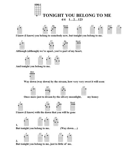 Tonight you belong to me ~ Uke chords Uke Chords, Ukulele Instrument, Ukulele Chords Chart, Ukulele Chords Songs, Uke Songs, Ukulele Tabs, Guitar Riffs, Ukulele Songs, Lyrics And Chords