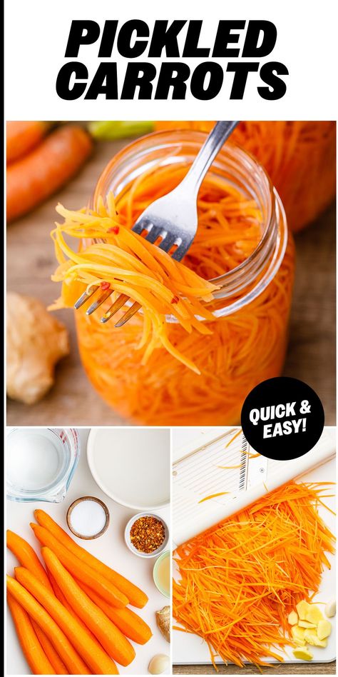 This easy (and quick) pickled carrot recipe makes the most addictive and refreshing addition to grilled meats, sandwiches and salad! So tangy and yummy. Pickled Carrot Salad, Pickled Shredded Carrots, Pickles Carrots Recipe, Pickled Salads, Asian Pickled Carrots, How To Pickle Carrots Quick, Easy Pickled Carrots Recipe, Pickles Carrots, Pickling Carrots Quick