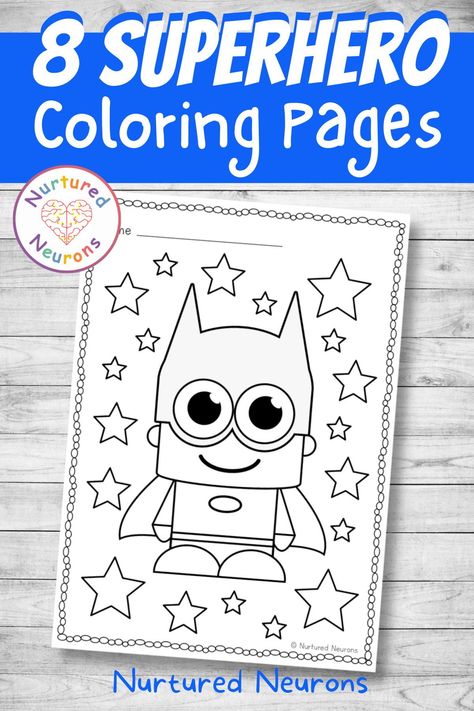 Got some little heroes at home or in the classroom? Then there’s a good chance they’ll enjoy these simple superhero coloring pages. This coloring pack contains 8 simple hero coloring sheets - each with a different hero - perfect or preschool and kindergarten! G rab the pack over at Nurtured Neurons today! #superheroes #superheroactivities #coloringpages #preschoolcoloring #kindergartencoloring #superheroes #coloring #coloringsheets #prek #pdf #eyfs Superhero Preschool, Super Hero Coloring Sheets, Super Hero Activities, Sunflower Paper Craft, Super Hero Day, Planet Coloring Pages, Hero Crafts, Sunflower Paper, Fnaf Coloring Pages