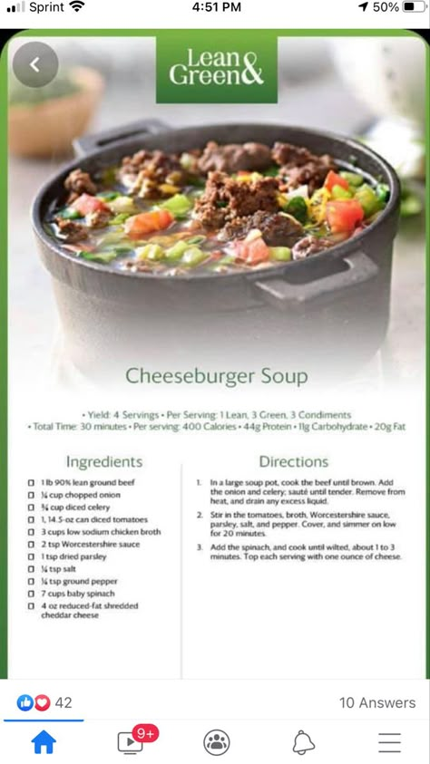 Lean Dinners, Medifast Recipes, Lean Protein Meals, Lean And Green, Green Soup, Cheeseburger Soup, Lean Meals, Lean And Green Meals, Protein Meals