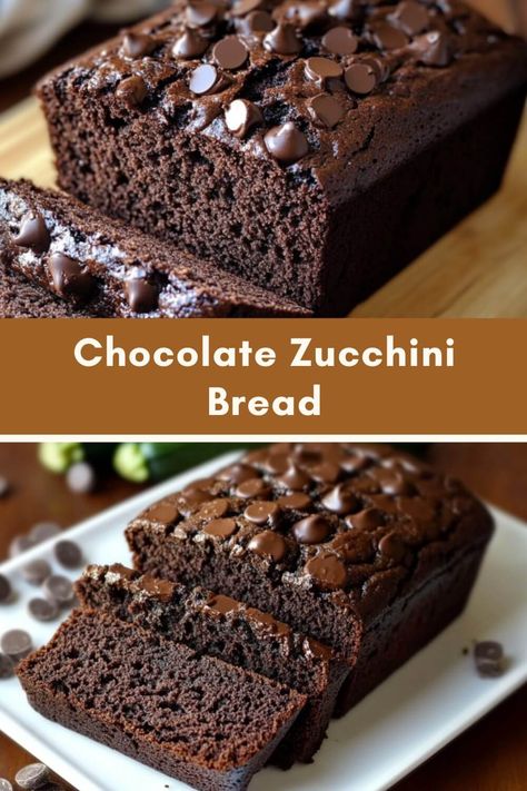 Chocolate Zucchini Bread Chocolate Zucchini Bread Recipe, Double Chocolate Zucchini Bread, Gluten Free Zucchini Bread, Chocolate Chip Zucchini Bread, Baked Breads, Zucchini Bread Recipe, Chocolate Zucchini Bread, Zucchini Bread Recipes, Rich Chocolate Cake