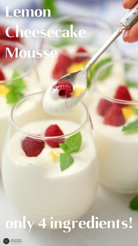 Lemon Cheesecake Mousse No Bake, Light Lemon Desserts Recipes, Lemon Cheesecake Mouse, Light Easy Dessert Recipes, Light And Fresh Desserts, Lemon Raspberry Parfait Desserts, Light Fresh Desserts, Weight Watchers Lemon Cheesecake Mousse, Lemon Cheesecake Mousse Recipe