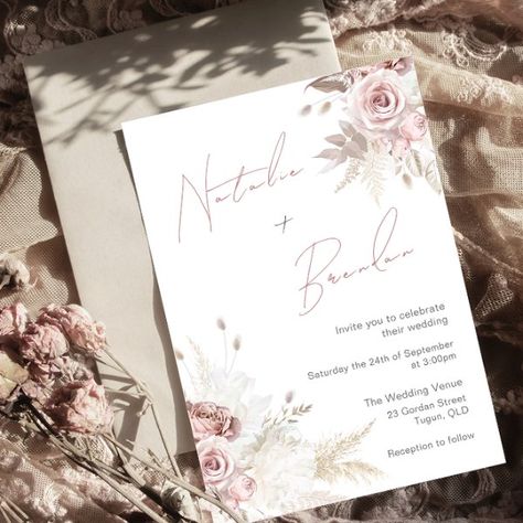 Dusty Rose Wedding Invitations, Pink Wedding Invitation, Rose Wedding Invitations, Dusty Rose Wedding, Floral Wedding Invitation, Fun Wedding Invitations, Bridal Shower Invitation, Floral Wedding Invitations, Wedding Printables