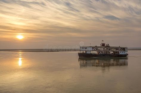 Old River Boat - Irrawaddy River - Myanmar (Burma). An old riverboat at sunrise , #affiliate, #Irrawaddy, #Myanmar, #River, #Boat, #Burma #ad Pbr Boat Vietnam, Buriganga River, Narmada River, River Bank Fishing, Dawki River Photography, River Boat, Myanmar, Tourism, Royalty Free Stock Photos