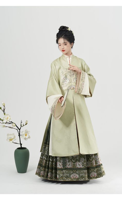 ZhiZaoSi Original Ming Dynasty Green Horse Face Skirt Traditional Chinese Style Women Hanfu Dress Set Elegant Vintage Shirt Coat| | - AliExpress Chinese Ming Dynasty Clothing, Hanfu Ming Dynasty, Qing Dynasty Hanfu, Ming Dynasty Clothing For Women, Tang Dynasty Clothing For Women, Chinese Dynasty Fashion, Atla Clothing, Dynasty Song, Green Hanfu