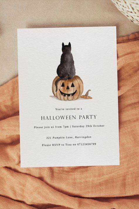 Halloween Invite Ideas, Watercolour Halloween, Halloween Stationery, Halloween Party Invite, Halloween Invite, Halloween Birthday Invitations, Spooky Halloween Party, Carved Pumpkin, Halloween Party Invitation