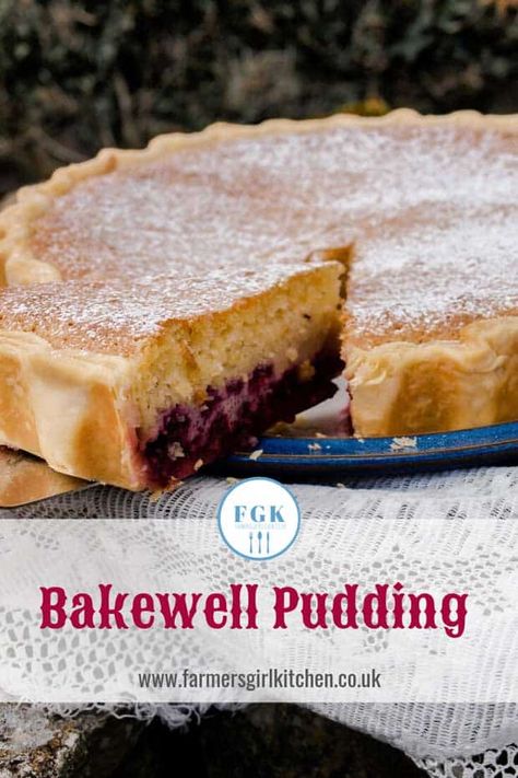 A traditional dessert from Derbyshire in England. Blackwell Pudding is a tart full of raspberries and topped with an almond sponge. #British #bakewell #pudding #tart #recipe Bakewell Pudding, Bakewell Tart Recipe, British Baking Show Recipes, British Pudding, Pudding Tart, Pastry Case, Great British Food, British Cooking, British Desserts