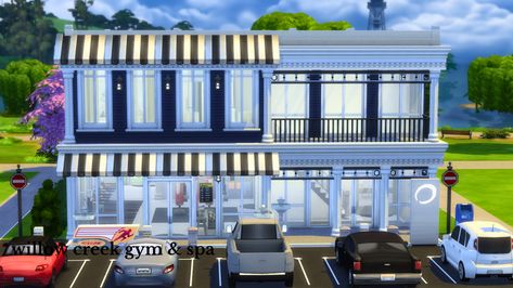 i built a gym/spa in willow creek :) gallery ID: brookiebabyy16 Sims 4 Willow Creek Gym, Cc Folder, Sims Builds, Willow Creek, Sims House, A Gym, Sims 4, Spa, Gym