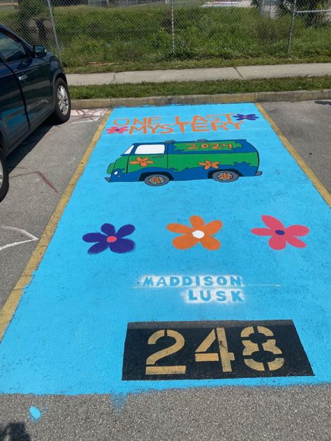 Scooby Doo Parking Spot, Parking Spot Senior, Parking Lot Painting, Parking Spot Painting, Spot Painting, Parking Spot, Parking Lot, Senior Year, Scooby Doo