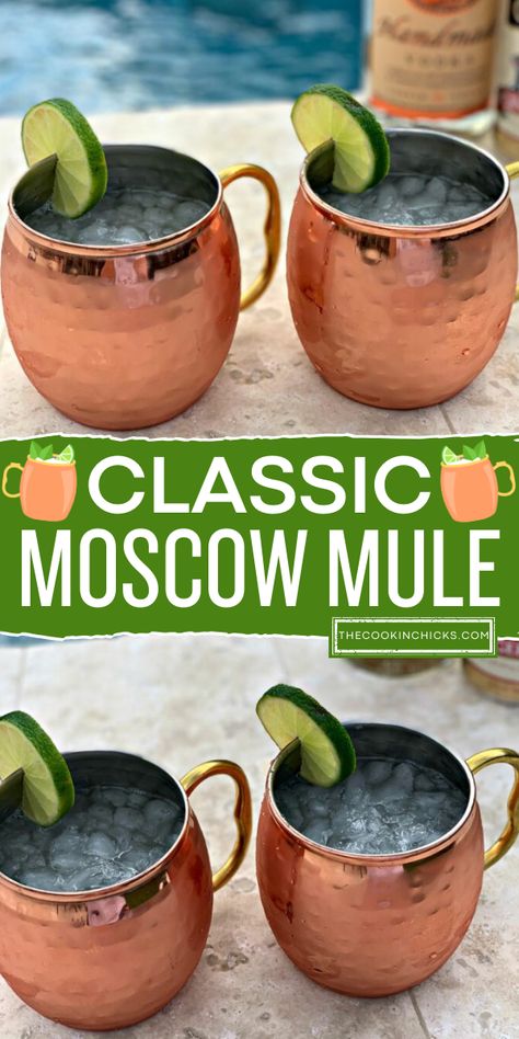 Searching for trendy cocktail? Try this Classic Moscow Mule. This 3-ingredient recipe is easy to prepare. Best to serve for your alcohol 4th of July party drinks. It's refreshing, simple and awesome for summer cocktail recipes too! 4th Of July Party Drinks, Moscow Mule Drink Recipes, Best Moscow Mule, Unique Cocktail Recipes, The Cookin Chicks, Easy Alcoholic Drinks, Spring Drink, Spring Cocktail, Spring Cocktails Recipes