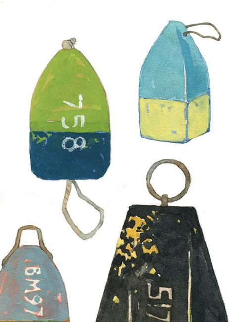 Lobster Buoys Watercolor Painting Colorful Nautical Print - Etsy Vintage Lobster, Lobster Buoys, Sea Sculpture, Nautical Inspiration, Bath Art, Watercolor Ocean, Coastal Art, Aberdeen, Beach Art