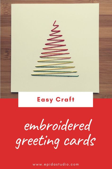 Embroidered Greeting Cards, Embroidered Christmas Cards, Easy Embroidery Designs, Embroidery Cards Pattern, Embroidered Christmas Ornaments, Christmas Card Tutorials, Embroidered Cards, Cards For Christmas, Sewing Cards