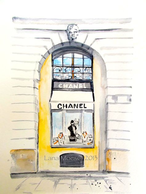 Chanel Watercolor - Print Paris Illustration - Cityscape - Fashion Watercolor - Chanel Store in Paris Chanel Watercolor, Fashion Watercolor, French Illustration, Chanel Print, Glamour Home, Paris Illustration, Chanel Art, Fashion Art Prints, Chanel Store