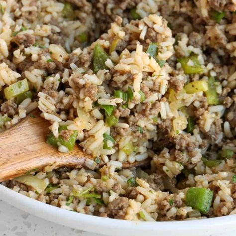 Dirty Rice An Easy One Pot Cajun Taste Sensation Dirty Rice Recipe With Sausage, Dirty Rice With Ground Beef, Rice With Ground Beef, Dirty Rice Recipe Easy, Cajun Rice Recipe, Football Food Appetizers, Cajun Dirty Rice, Dirty Rice Recipe, Cajun Rice