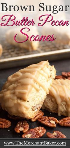 Brown Sugar Butter Pecan Scones. A dense, buttery, rich scone. Great sprinkled with raw sugar or dipped in a sweet butterscotch glaze. #scones #brownsugar #pecan #recipe #butterpecan Butterscotch Glaze, Cupcakes Fall, Recipes Crockpot Easy, Pecan Recipe, Pecan Scones, Brown Sugar Butter, Scones Recipe Easy, Coconut Dessert, Brownie Desserts