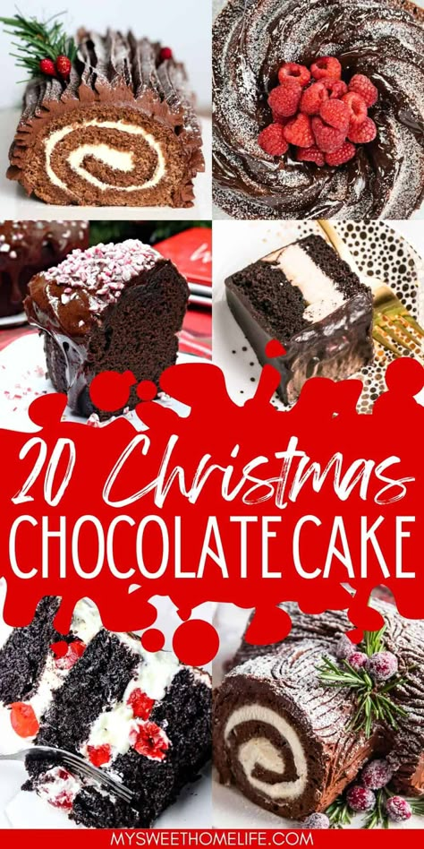 Whether you're a dedicated chocoholic or simply seeking a show-stopping dessert for your holiday table, these Christmas chocolate cakes are guaranteed to satisfy your cravings and spread sweet joy throughout the season. Christmas Chocolate Log Cake, Chocolate Christmas Cake Recipes, Christmas Chocolate Cake Recipes, Winter Chocolate Cake, Chocolate Dessert Christmas, Christmas Chocolate Cake Ideas, Chocolate Desserts For Christmas, Christmas Chocolate Cake Decoration, Fancy Christmas Cake