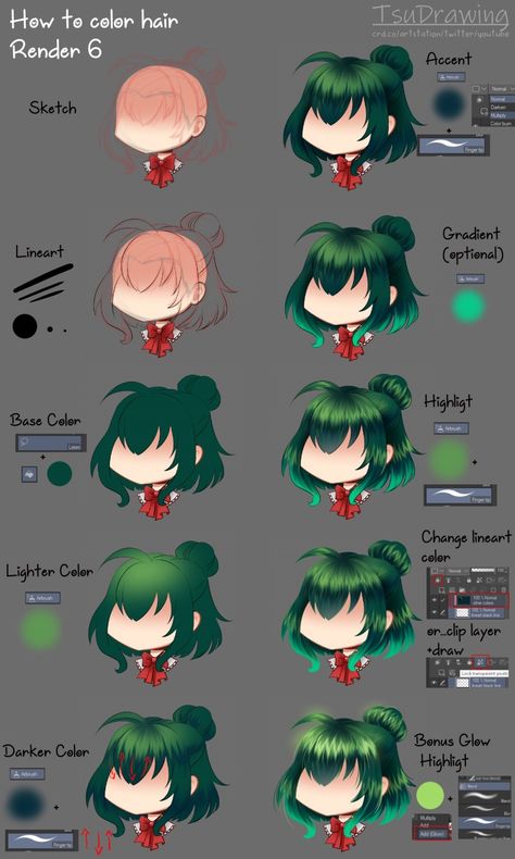 Hair Rendering Tutorial, Digital Art Hair, Rendering Tutorial Digital Art, Hair Rendering, Clip Studio Paint Tutorial, Rendering Tutorial, Anime Render, Digital Art Tutorial Beginner, Anime Hair Color