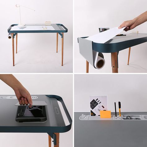 A Design Award Winner - Modular Desk Design Table by Yuanyuan Yang #ADesignAward Smart Table Design, Smart Desk Design, Desk Table Design, Smart Furniture Design, Working Table Design, Working Desk Design, Work Table Design, Office Desk Design, Architecture Desk