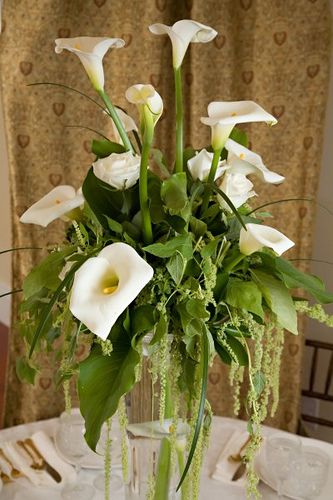 Classic White Calla Lily Centerpiece | CalCallas.com Large Calla Lily Arrangement, Calla Lillies Centerpieces, Calla Lily Wedding Centerpiece, Calla Lily Centerpiece, Calla Lily Centerpieces, Lily Centerpieces, Tall Centerpiece, Arum Lily, Gothic Floral