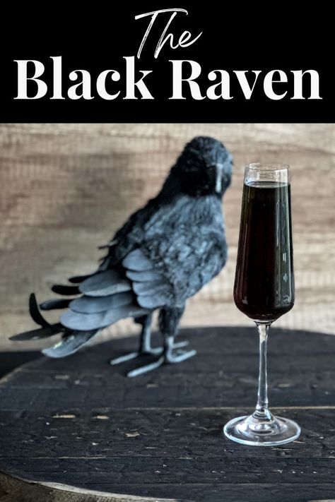 Indulge in the mysterious allure of our Black Raven Cocktail, the perfect addition to your fall cocktail lineup. This dark and delicious libation, also known as "The Raven Cocktail," is a blackberry-infused masterpiece. Sip on the essence of autumn with this captivating black drink. Try our Raven Cocktail recipe today! The Raven Cocktail, Black Cocktail Drink Recipes, Gothic Alcoholic Drinks, Edgar Allen Poe Party Food, Edgar Allen Poe Cocktails, Alice In Wonderland Cocktails, Black Drinks Cocktails, Raven Cocktail, Halloween Cocktails Recipes