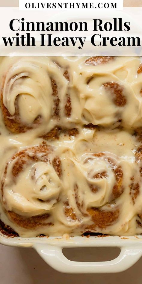 Cinnamon Rolls with Heavy Cream Recipe Amish Greenhouse, Cinnamon Rolls With Heavy Cream, Cinnamon Roll Hack, Heavy Cream Recipes, Almond Flour Blueberry Muffins, Easy Breakfast Treats, Cinnamon Roll Frosting, Rhodes Rolls, Breakfast Christmas