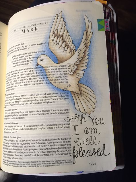 Mark 1:11 Sherrie Bronniman - Art Journaling: In My Bible Mark Bible Journaling, Word Art Drawings, Mark Bible, In My Bible, Scripture Art Journaling, Bible Drawing, Bible Journaling Ideas Drawings, Bible Doodling, My Bible