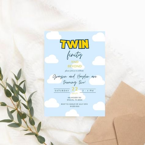 Twin Birthday Themes, Beyond Birthday, First Birthday Invitation Cards, Toy Story Invitations, Twin Birthday Parties, Twins 1st Birthdays, Twin First Birthday, 2nd Birthday Party Themes, First Birthday Themes