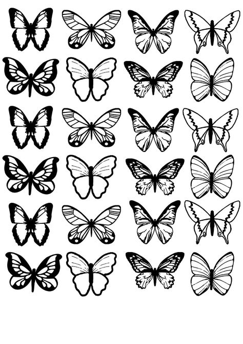 BLACK & WHITE BUTTERFLIES M2 EDIBLE RICE / WAFER PAPER CUP CAKE TOPPERS… Tropical Drawing, Butterfly Tattoo Stencil, Cake Toppers Birthday, Insect Coloring Pages, Butterfly Black And White, Butterfly Stencil, White Butterflies, Butterfly Printable, Butterfly Tattoo Designs