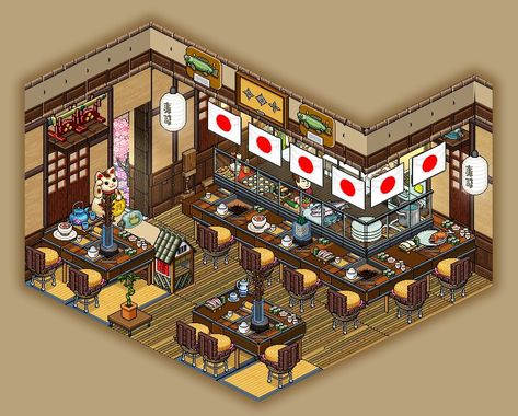 Pixel Art Restaurant, Habbo Hotel, Restaurant Game, Arte Do Kawaii, Architecture Drawing Plan, Isometric Drawing, Isometric Design, Pix Art, Isometric Art