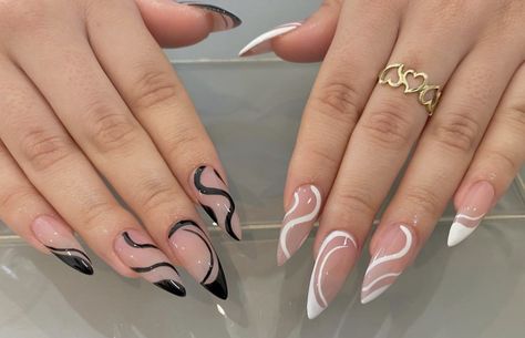 Wave Nail Art, Manicure Aesthetic, Stiletto Nails Short, Quinceanera Nails, Wave Nails, Nail Drawing, Edgy Nails, Short Square Nails, Dope Nail Designs