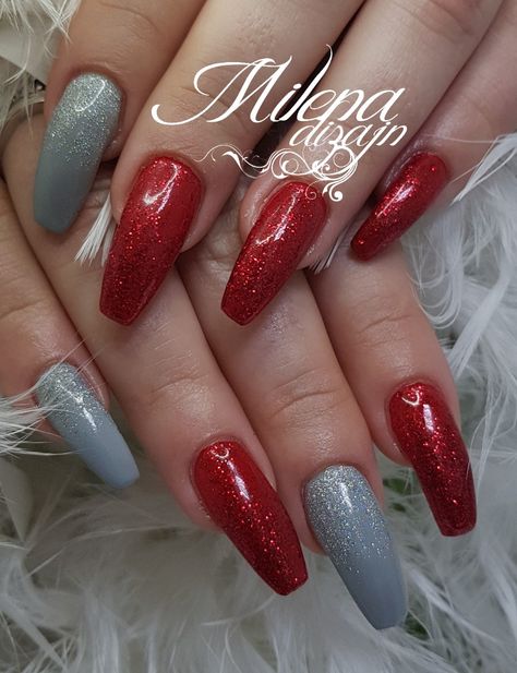 Red grey nails Red Gray Nails Design, Scarlet And Grey Nails, Red And Grey Nails Ideas, Red And Grey Nails Design, Grey Red Nails, Scarlet And Gray Nails, Red Gray Nails, Red Grey Nails, Gray And Red Nails