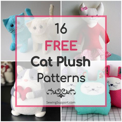 Free Cat Patterns Sewing Stuffed, Patterns For Stuffed Animals Free, Stuffed Cats Pattern Sewing, Cat Soft Toy Pattern, Cat Sewing Patterns Free, Easy Cat Sewing Pattern Free, Sewing Patterns Free Cat, Cat Stuffie Sewing Pattern, Cat Plush Sewing Pattern Free