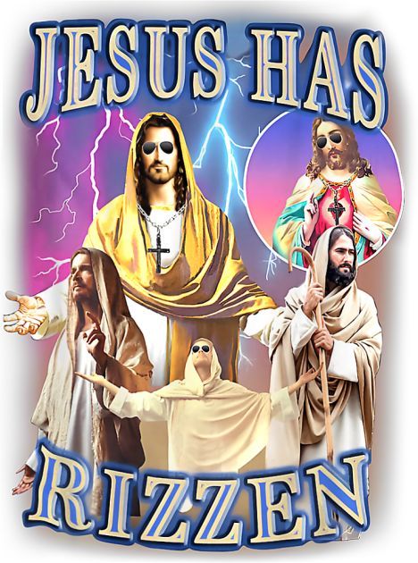 Jesus Has Rizzen - He Is Rizzen Jesus Rizz Funny King Jesus Christ Meme -- Choose from our vast selection of Crewneck and V-Neck T-Shirts to match with your favorite design to make the perfect custom graphic T-Shirt. Pick your favorite: Classic, Relaxed Fit, V-Neck, Tri-Blend, Dolman Extra Soft Tri-Blend, Slouchy V-Neck, Slouchy, Premium, Heavyweight, Curvy, Ringer, and Curvy V-Neck. Customize your color! For men and women. Jesus Graphic, Design For Shirt, Jesus Is Risen, Silly Shirt, Jesus Memes, Christian Jokes, Bible Humor, Jesus Funny, Christ Is Risen