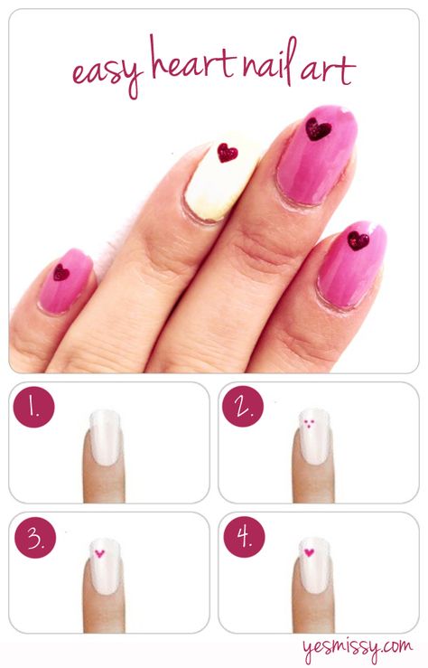 Nail Art Step By Step, Diy Nail Art Tutorial, Diy Nails Easy, Art Step By Step, Heart Nail Designs, Valentine Nail Art, Heart Nail Art, Heart Nail, Diy Nail Designs