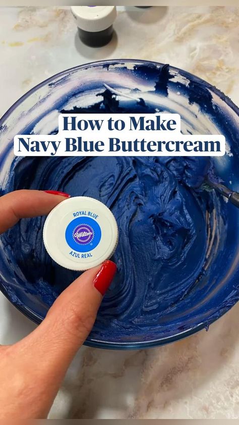 How to Make Navy Blue Buttercream in 2022 | Buttercream cake decorating, Cookie decorating, Cake decorating techniques Blue Icing Cake Birthday, How To Dye Buttercream Frosting, Navy Blue Food Coloring How To Make, Royal Blue Buttercream Frosting, Royal Blue Icing How To Make, Dark Blue Icing How To Make, How To Make Navy Blue Buttercream, Dark Blue Frosting, Navy Blue Frosting