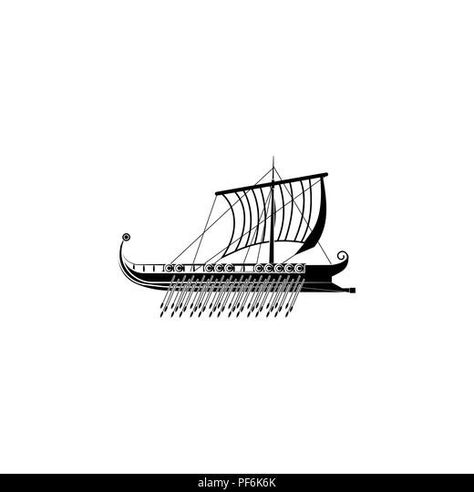 Trireme icon. Galley icon black on white background Stock Vector Trireme Tattoo, Greek Trireme, Greek Mythology Tattoos, Mythology Tattoos, Aesthetic Tattoo, Simplistic Tattoos, S Tattoo, Rowing, Red Background