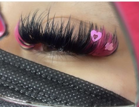 2k Aesthetic Wallpaper, Valentine Eyelash Extensions, Volume Color Lash Extensions, Lash Extensions With Pink In Them, Black And Pink Lash Extensions, Pink Lash Extensions Styles, Valentine Lashes Extensions, Eyelashes With Pink, Eyelash Extensions With Glitter