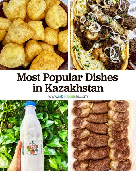 From baursak to beshbarmak to camel's milk and horse meat, Kazakhstan food is a reflection of its rich culture and history. Learn what the top Kazakhstan foods are at UrbanBlissLife.com. Kazakhstan Food, Pku Diet, Horse Meat, Around The World Food, Culinary Travel, Cafe Menu, World Recipes, Foodie Travel, High Protein Recipes