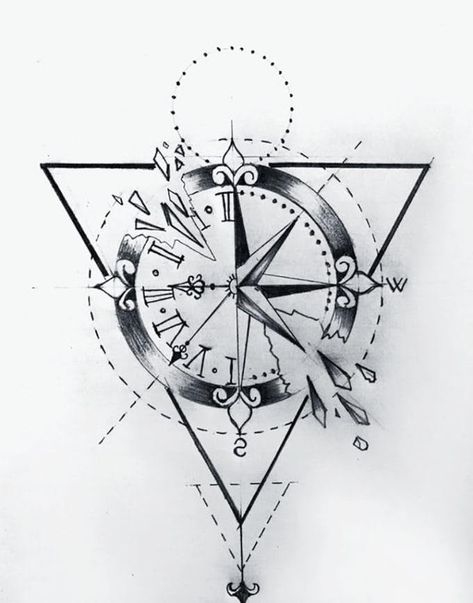 Free tattoo design Clock Face Tattoo, Tato Jam, Atlas Tattoo, Compass Drawing, Band Tattoos, Compass Tattoo Design, Clock Tattoo Design, Nautical Tattoo, Geometric Tattoo Design