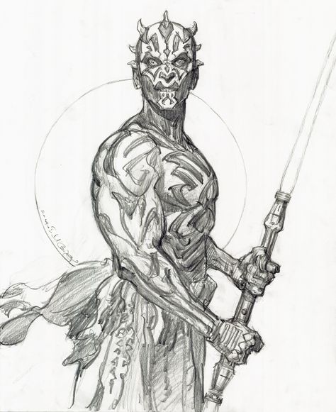 Star Wars, Darth Maul Drawing-Iain McCaig Comic Art Ian Mccaig Concept Art, Darth Maul Sketch, Darth Maul Concept Art, Ian Mccaig, Jedi Drawing, Comics Art Sketch, Darth Maul Drawing, Starwars Sketch, Star Wars Dathomirian