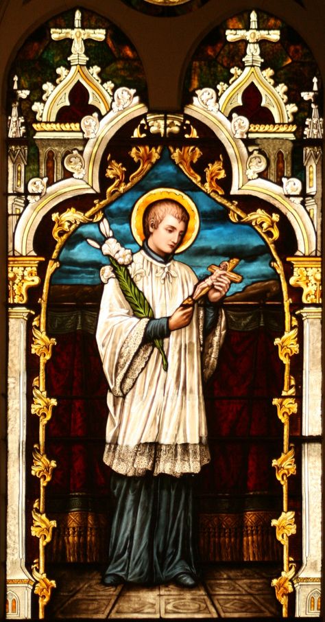 June 21: Saint Aloysius Gonzaga, the patron of youth and students. Prayer to Saint Aloysius Gonzaga O Saint Aloysius, adorned with angelical manners, although I am thy unworthy servant, I recommend to thee in an especial manner the chastity of my soul and body; I conjure thee, by thy angelical purity, to commend me to Jesus Christ, the spotless Lamb, and to His most holy Mother, the Virgin of virgins. Preserve me from every grievous sin; never suffer me to sully my soul ... St Aloysius Gonzaga, St Gerard Majella, Saint Gerard, St Aloysius, Luis Gonzaga, Happy Feast Day, Saint Art, Stained Glass Windows Church, Traditional Catholicism