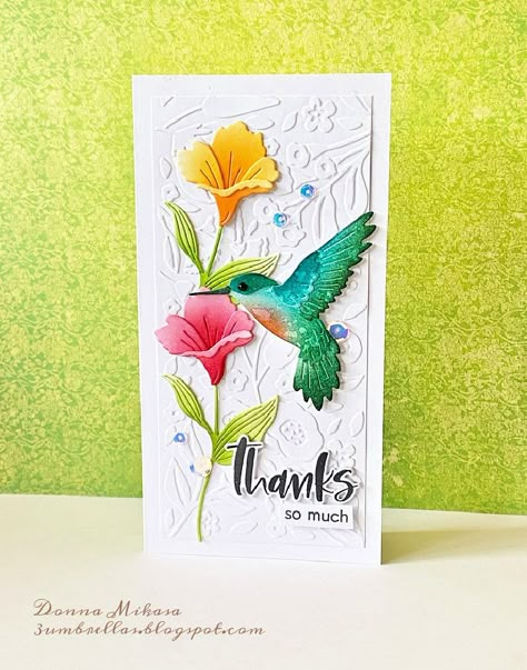 Hummingbird Card Ideas, Thanku Cards, Hummingbird Cards, Hummingbird Card, Alstroemeria Flower, Bibi Cameron, Paper Artsy, Slimline Cards, Hummingbird Art