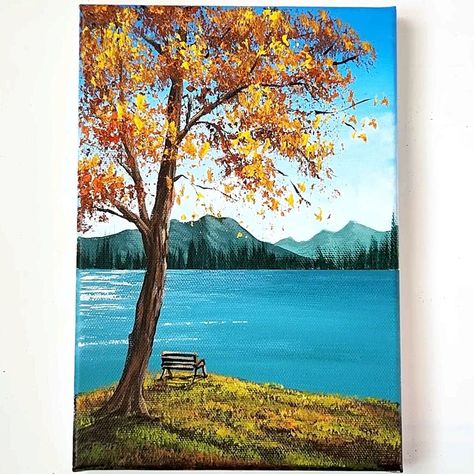 Acrylic Painting Landscape, Landscape With Trees, Drawing Arts, Artwork Acrylic, Landscape Paintings Acrylic, Lake Landscape, Tree Drawing, Painting Landscape, Landscape Trees