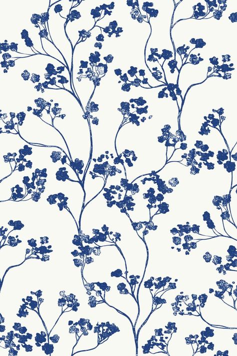 Kew Floral Wallpaper in Baltic Navy, a botanical design Navy Blue Rooms, Cute Blue Wallpaper, Blue Wallpaper Iphone, Navy Wallpaper, Cream Wallpaper, Painted Walls, Plain Wallpaper, Blue Poster, Navy Background