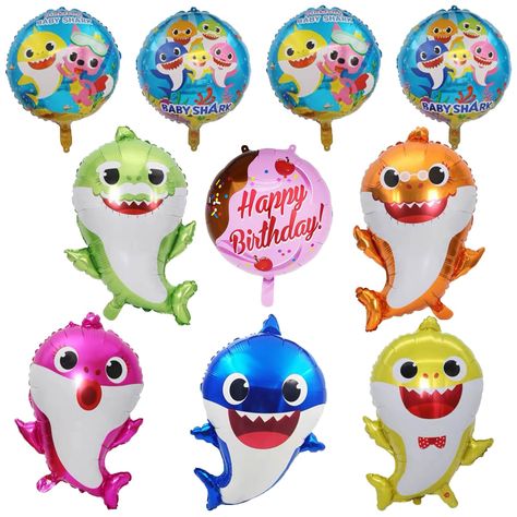 PRICES MAY VARY. 【All 5 family members included】baby shark balloon includes 1 baby cute yellow shark, 1 mom rose shark, 1 dad blue shark, 1 granny orange shark and 1 grandpa green shark. Baby Shark Balloons Birthday Decorations - Perfect for Your Holidays! Baby Shark party supplies arrived uninflated. It's easy to use inflate or deflate. 【Colorful Cute Balloons】Baby shark birthday decoration with bright colors. Colorful balloons can be filled with air, helium or water. Our baby shower supplies a Baby Shark Birthday Party, Shark Balloon, Baby Shark Party, Shark Party Decorations, Birthday Party Boy, Baby Shark Birthday, Shark Themed Birthday Party, Ocean Theme Party, Shark Family