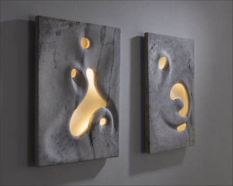 Unique Sconces, Rogan Gregory, Light Sculpture Installation, White Travertine, 3d Wall Sculpture, Cement Art, Light Wall Art, Sculpture Wall, Diy Wall Art Decor