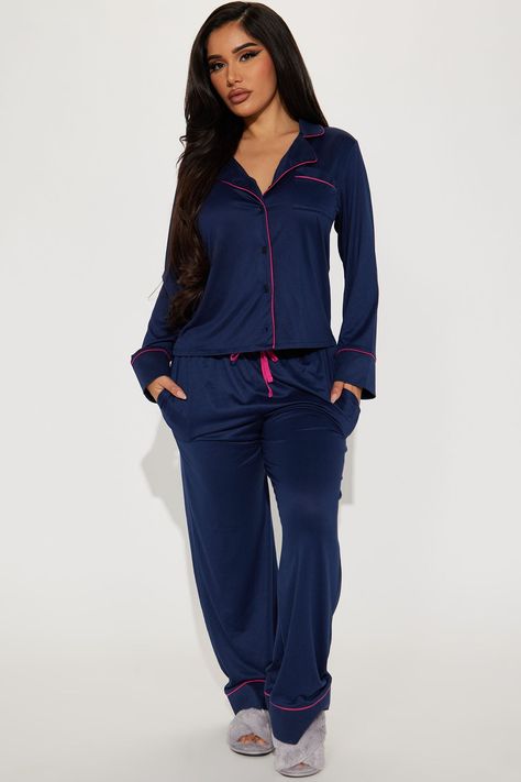 Available In Navy/combo. 2 Piece PJ Set Long Sleeve Pants Button Down Final Sale 95% Polyester 5% Spandex Imported | Relax A Bit 2 Piece PJ Set in Navy Blue size XL by Fashion Nova Fashion Nova Pajamas, Cute Pajama Sets For Women, Pajama Sets For Women, Winter Pajamas Women, Pjs Set, Cute Pajama Sets, Bday Gift, Fashion Nova Outfits, Outfit Inspired