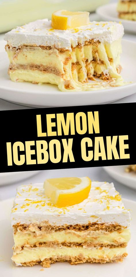 Lemon Icebox Cake No Bake Key Lime Icebox Cake, Lemon Cake Pie Recipe, Easy Fluff Desserts, Easy Dessert Recipes With Cool Whip, Healthy Icebox Cake, Lemon Ice Box Cake Recipe, Lemon Icebox Dessert, Easy Icebox Desserts, Lemon Icebox Cake Recipe