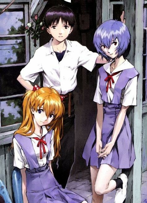 Evangelion: Ayanami Rei, Shinji Ikari, Soryu Asuka Langley Anime Babies, Fan Art Anime, Evangelion Art, Neon Evangelion, Asuka Langley, Anime Board, Rei Ayanami, Japanese School, East Asian